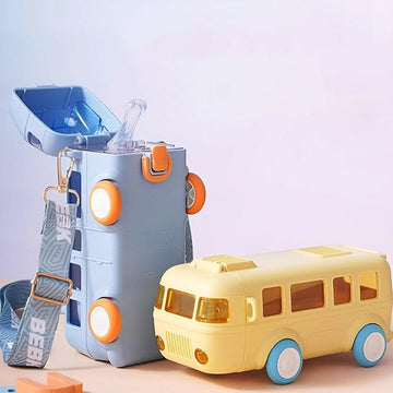 Portable Kids Bus Water Bottle With Straw
